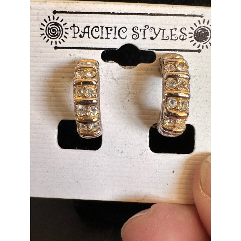 Pacific Styles Faux Gold Rhinestone Clip On Earrings Fashion Jewelry